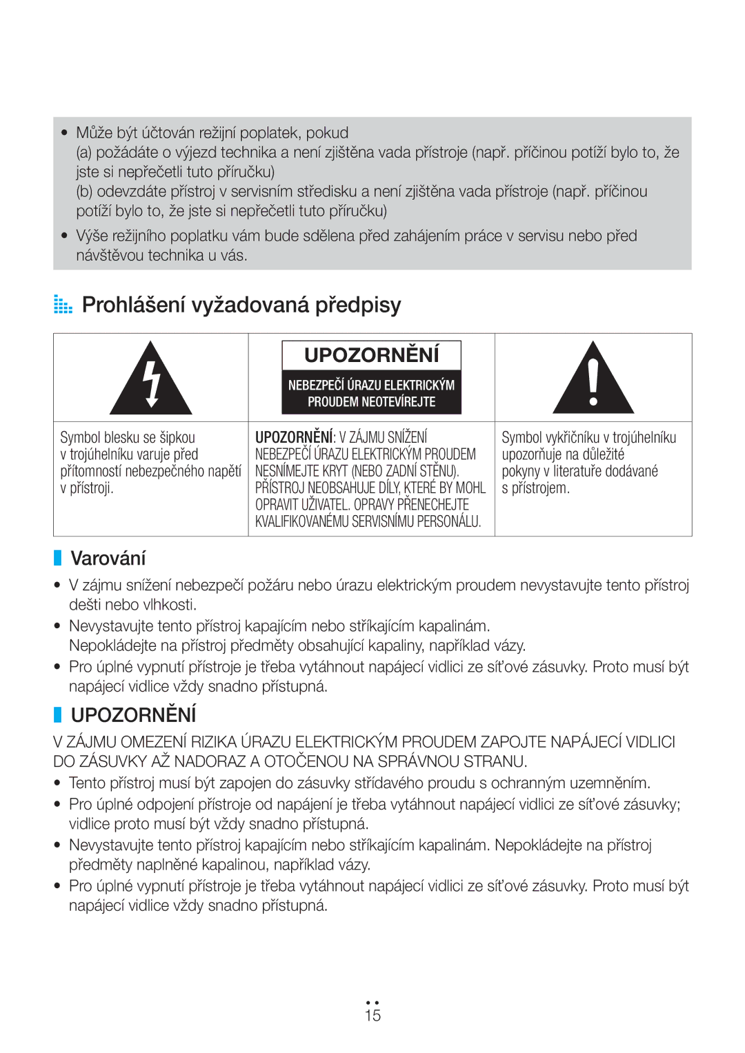 Samsung WAM3501/XN, WAM3500/EN, WAM1501/EN manual AA Prohlášení vyžadovaná předpisy, Varování, Upozornění V Zájmu Snížení 