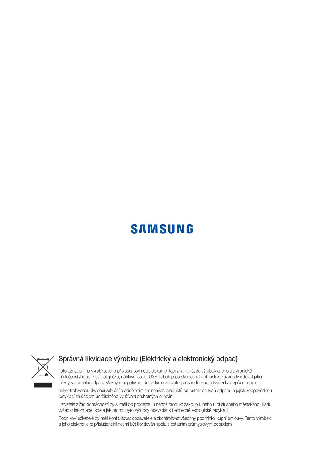 Samsung WAM3501/XN, WAM3500/EN, WAM1501/EN, WAM1500/EN, WAM3501/EN Správná likvidace výrobku Elektrický a elektronický odpad 