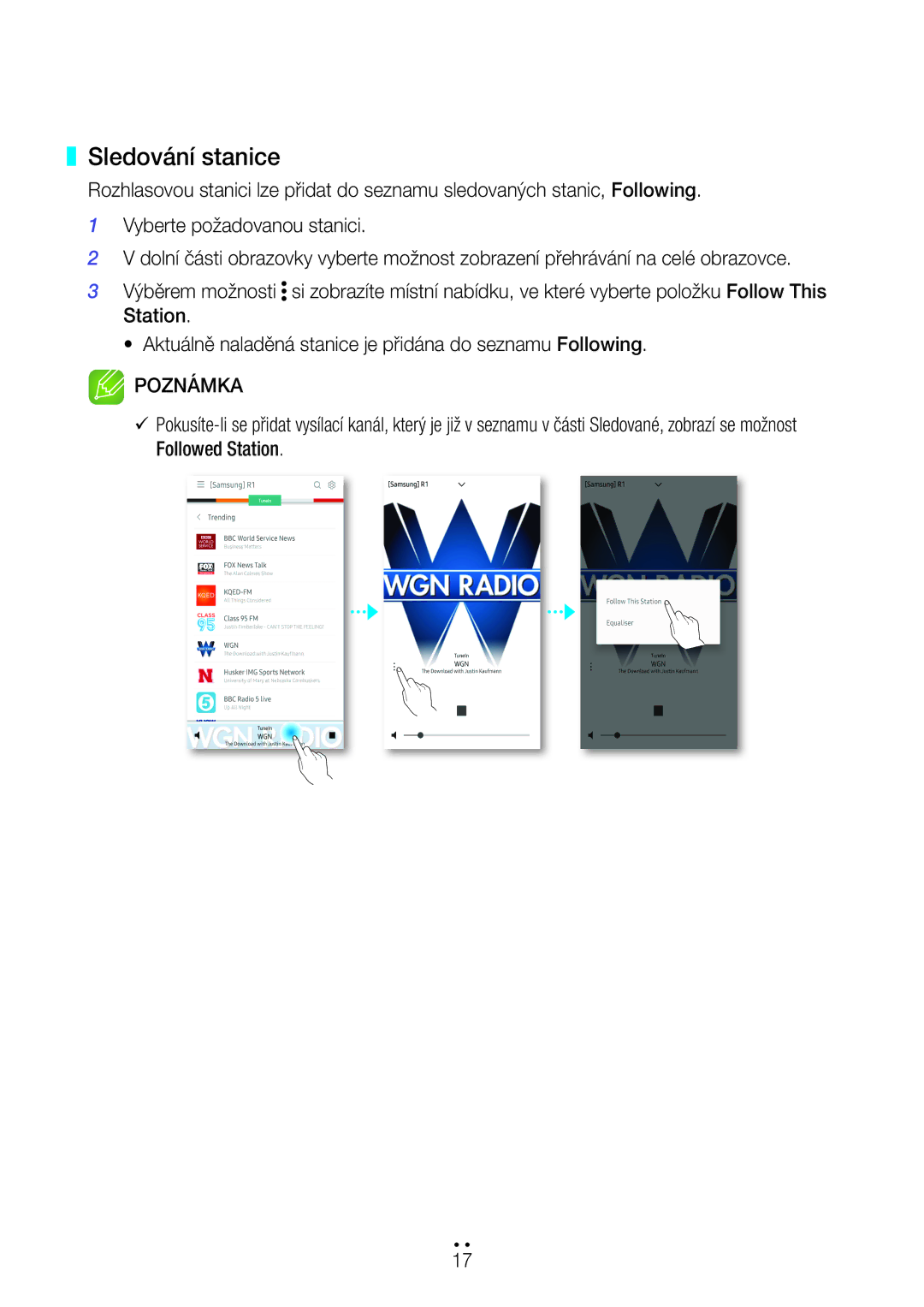 Samsung WAM1501/EN, WAM3500/EN, WAM1500/EN, WAM3501/EN, WAM5500/EN, WAM3500/XN, WAM5500/XN, WAM3501/XN manual Sledování stanice 