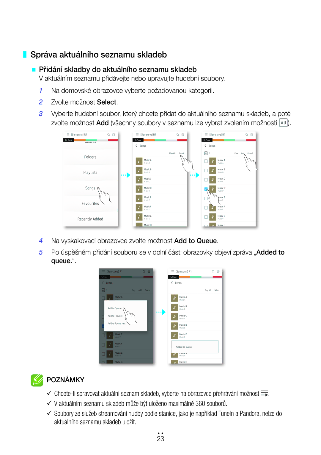 Samsung WAM3501/XN, WAM3500/EN manual Správa aktuálního seznamu skladeb, @@ Přidání skladby do aktuálního seznamu skladeb 