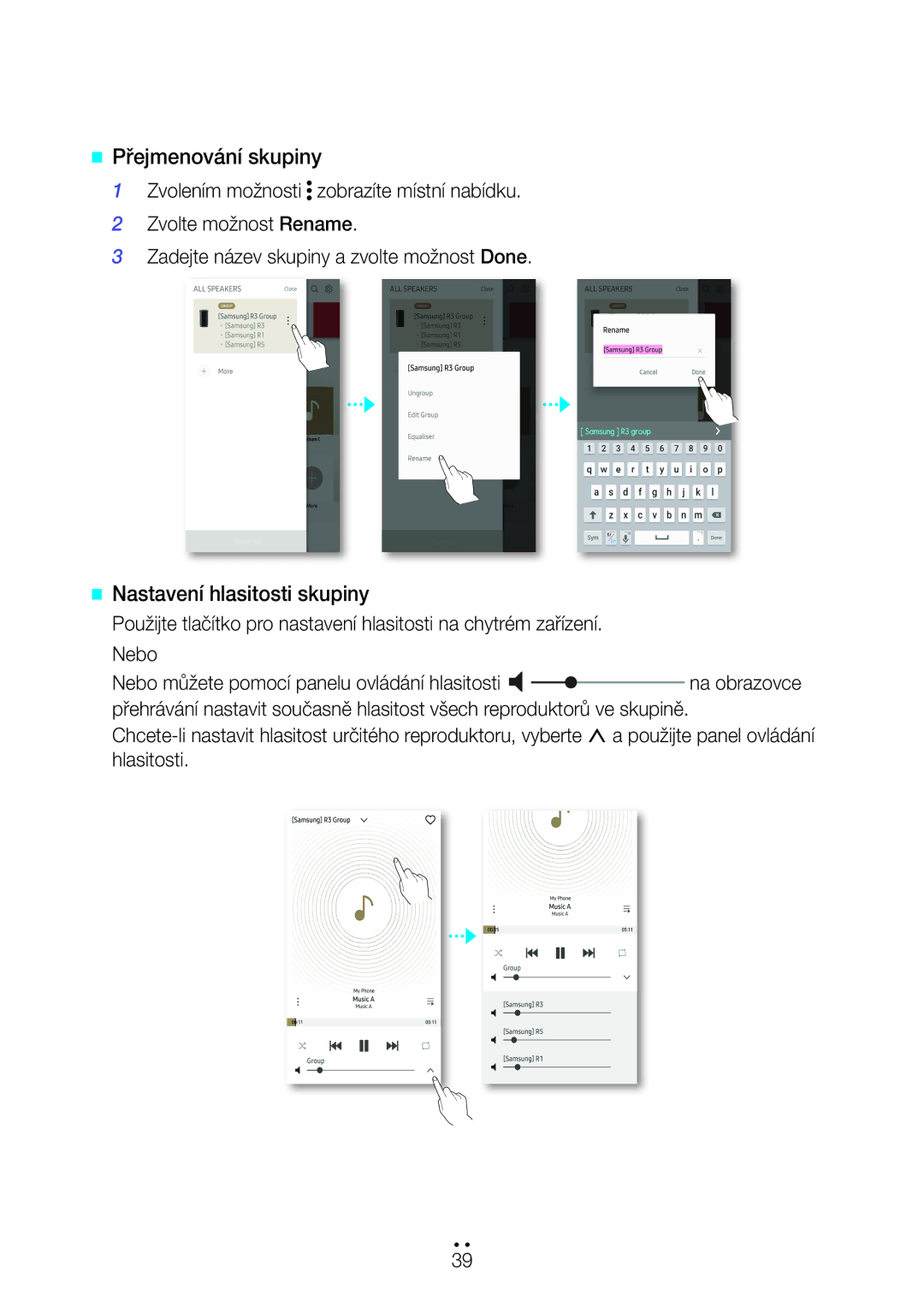 Samsung WAM3501/XN, WAM3500/EN, WAM1501/EN, WAM1500/EN, WAM3501/EN @@ Přejmenování skupiny, @@ Nastavení hlasitosti skupiny 