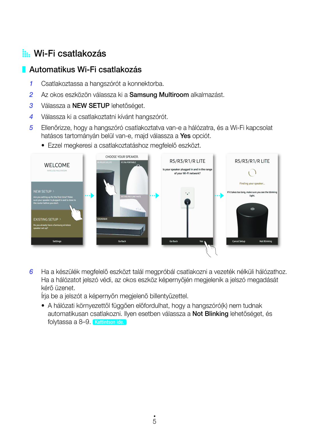 Samsung WAM3500/XN, WAM3500/EN, WAM1501/EN, WAM1500/EN, WAM3501/EN manual AA Wi-Fi csatlakozás, Automatikus Wi-Fi csatlakozás 