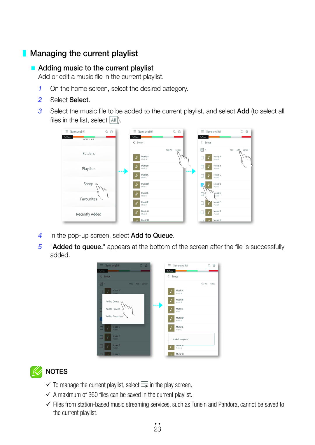 Samsung WAM1501/EN, WAM3500/EN, WAM1500/EN, WAM3501/EN, WAM5500/EN, WAM3500/ZF, WAM1500/ZF manual Managing the current playlist 