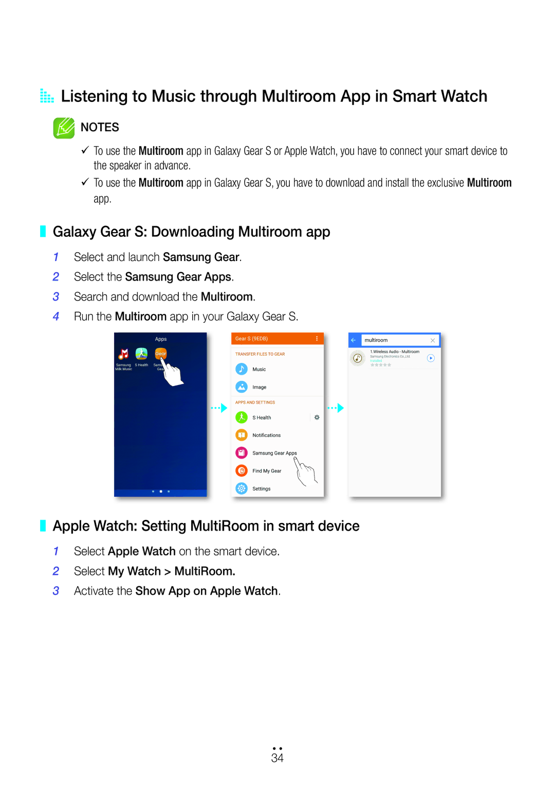 Samsung WAM5500/XN AA Listening to Music through Multiroom App in Smart Watch, Galaxy Gear S Downloading Multiroom app 