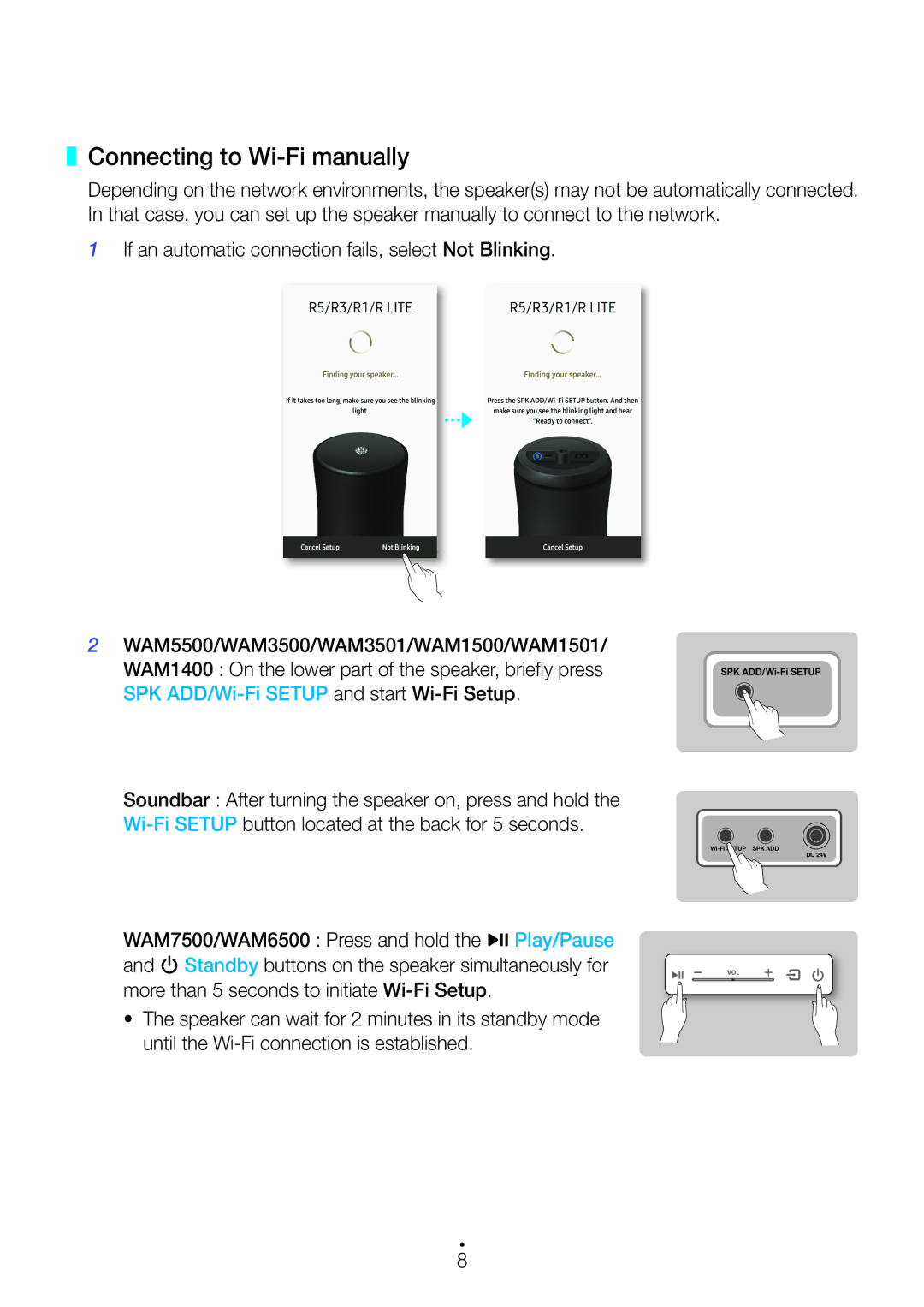 Samsung WAM3500/ZN, WAM3500/EN, WAM1501/EN, WAM1500/EN, WAM3501/EN, WAM5500/EN, WAM3500/ZF Connecting to Wi-Fi manually 