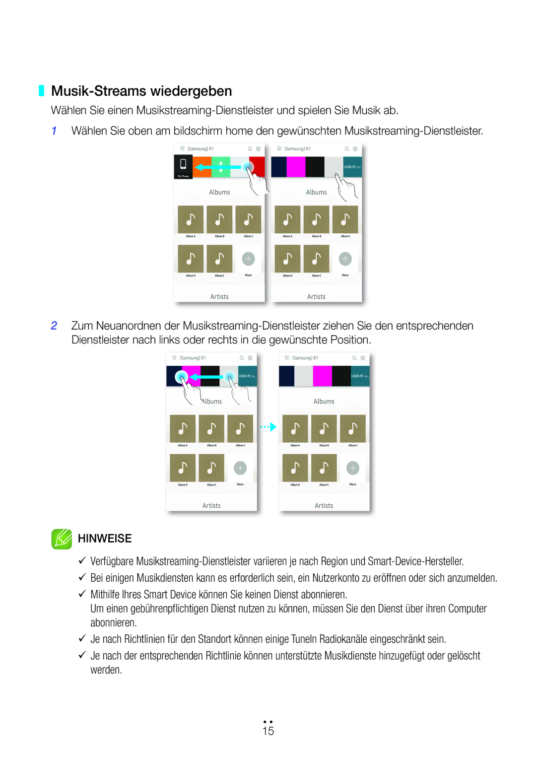 Samsung WAM3500/EN, WAM1501/EN, WAM1500/EN, WAM3501/EN, WAM5500/EN manual Musik-Streams wiedergeben 