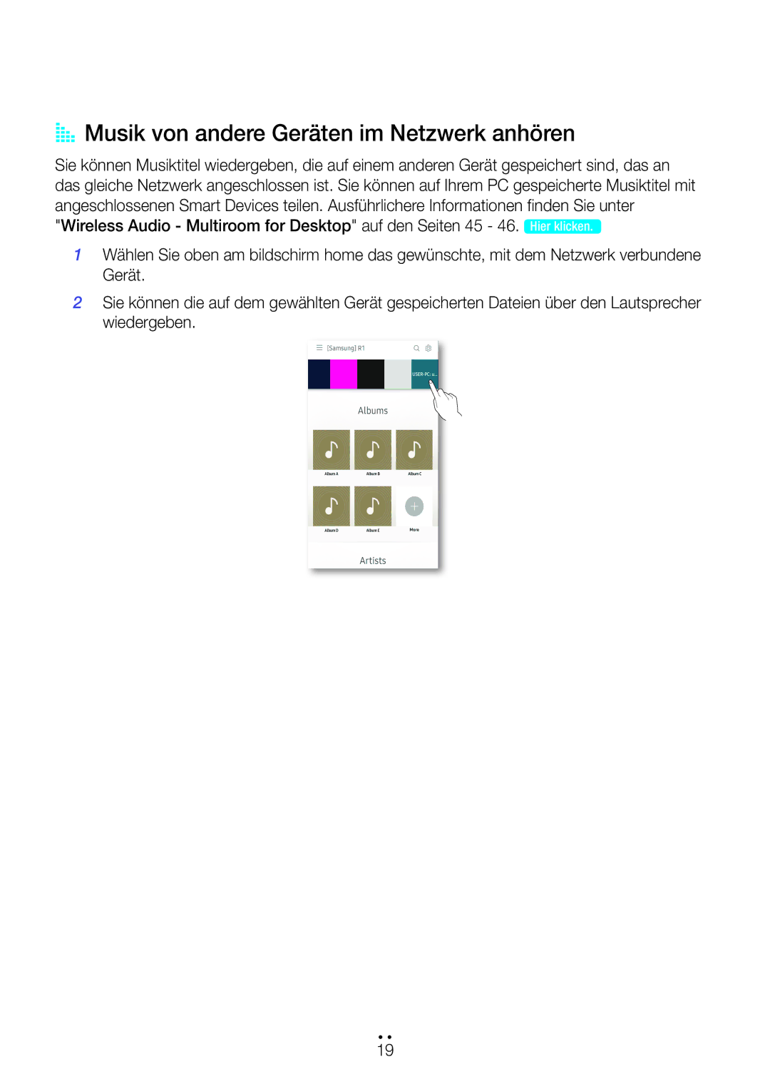 Samsung WAM5500/EN, WAM3500/EN, WAM1501/EN, WAM1500/EN, WAM3501/EN manual AA Musik von andere Geräten im Netzwerk anhören 