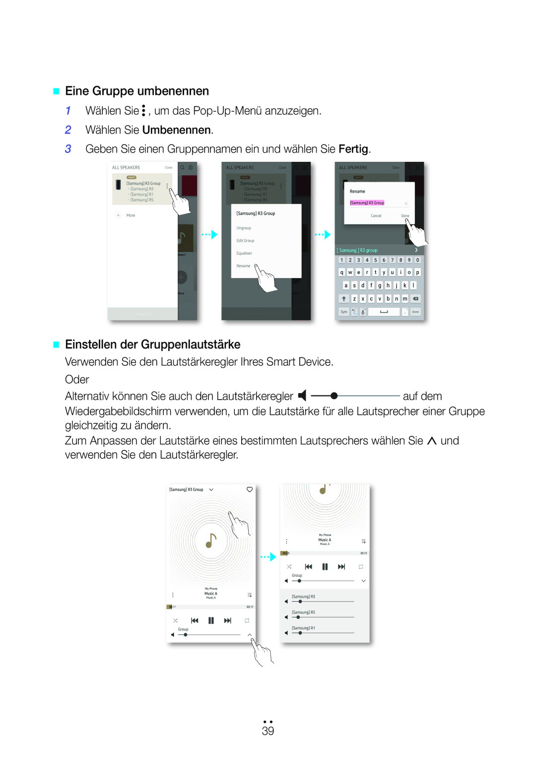 Samsung WAM5500/EN, WAM3500/EN, WAM1501/EN, WAM1500/EN manual @@ Eine Gruppe umbenennen, @@ Einstellen der Gruppenlautstärke 