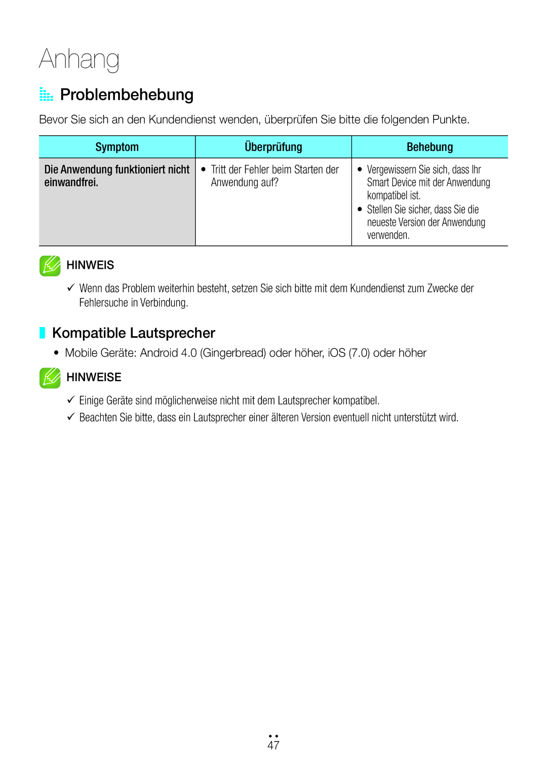 Samsung WAM1500/EN, WAM3500/EN, WAM1501/EN, WAM3501/EN, WAM5500/EN manual AA Problembehebung, Kompatible Lautsprecher 