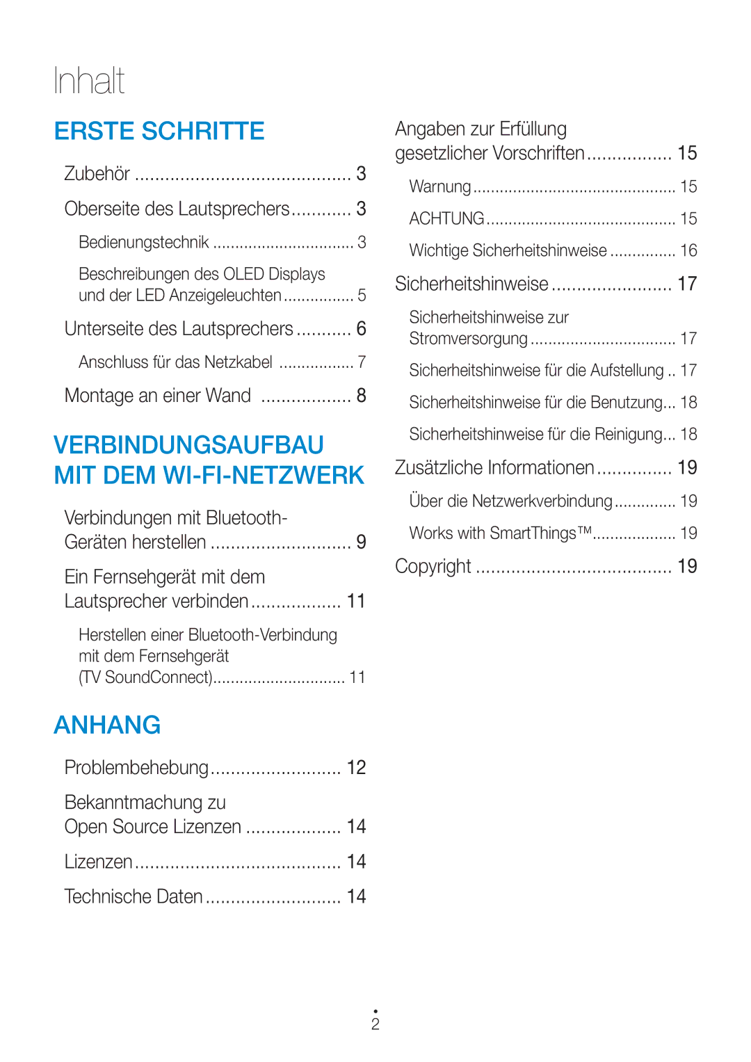 Samsung WAM1500/EN manual Verbindungen mit Bluetooth, Ein Fernsehgerät mit dem, Bekanntmachung zu, Angaben zur Erfüllung 