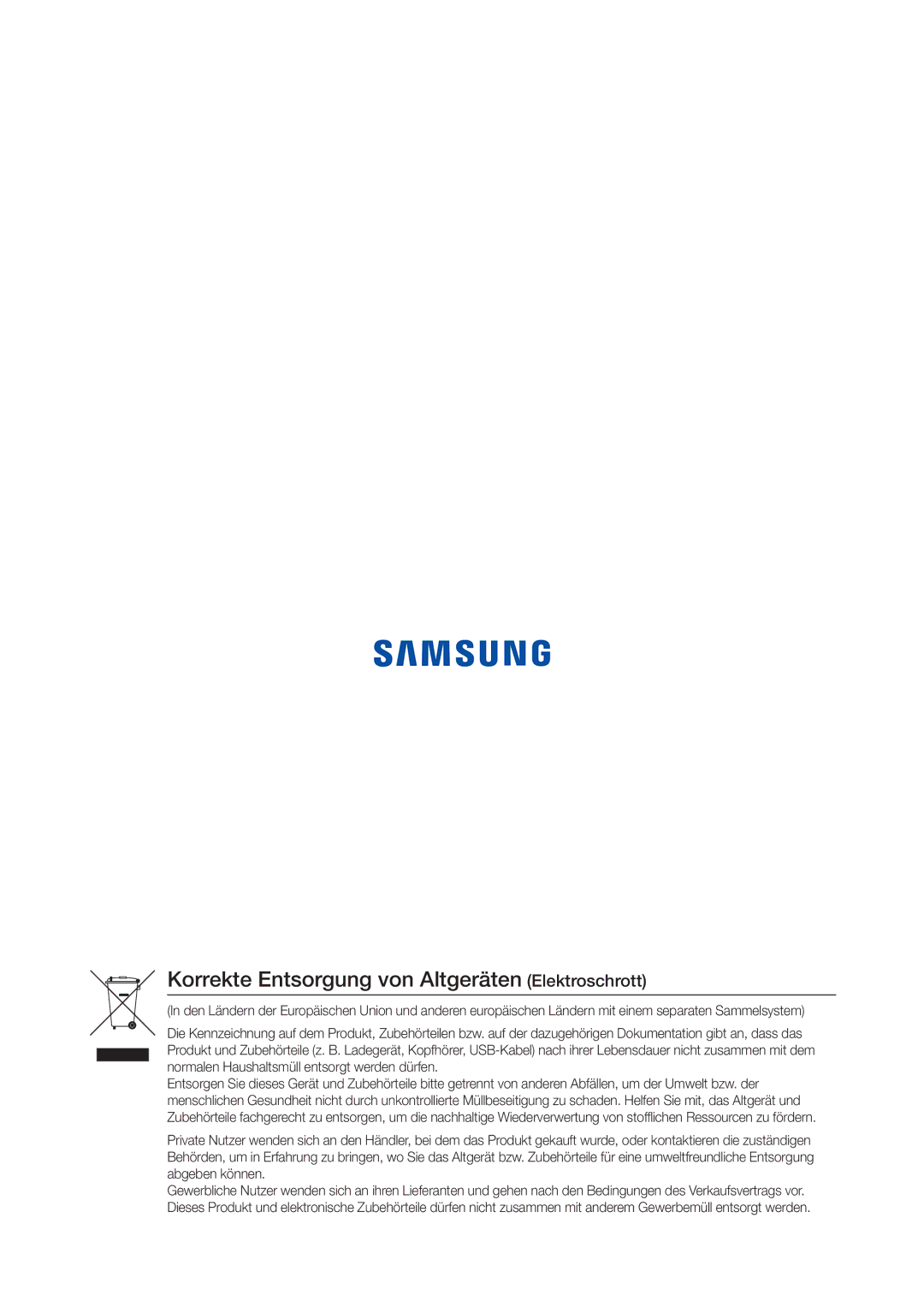 Samsung WAM3501/EN, WAM3500/EN, WAM1501/EN, WAM1500/EN, WAM5500/EN manual Korrekte Entsorgung von Altgeräten Elektroschrott 