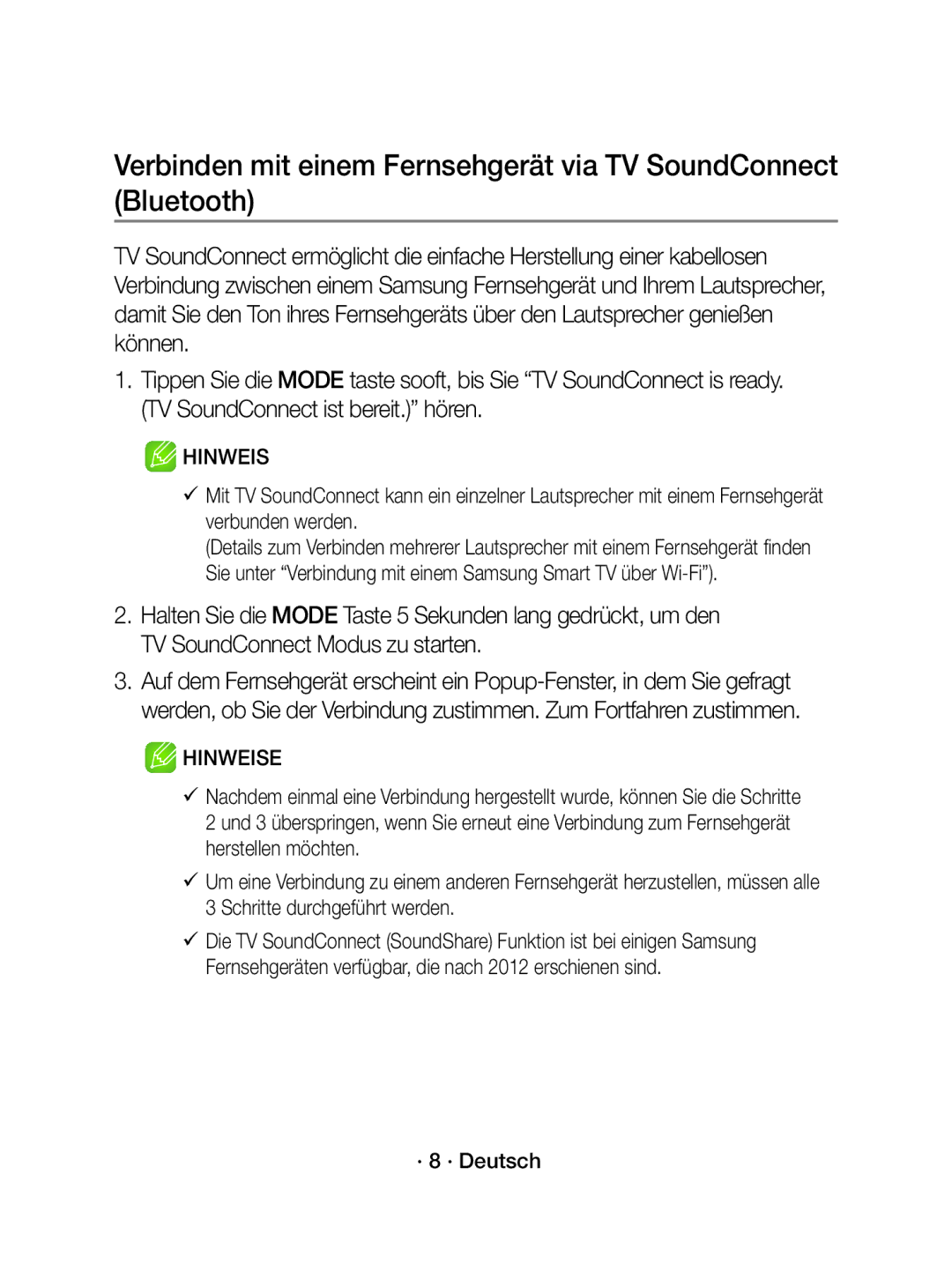 Samsung WAM5500/EN, WAM3500/EN, WAM3500/XN, WAM5500/XN manual · 8 · Deutsch 