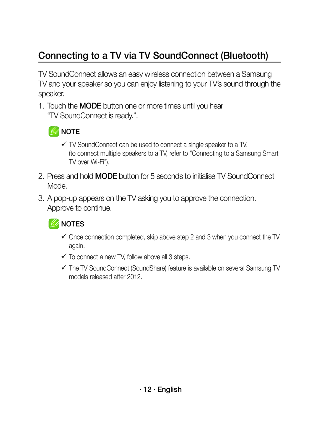 Samsung WAM5500/EN, WAM3500/EN, WAM3500/XN, WAM5500/XN manual Connecting to a TV via TV SoundConnect Bluetooth 