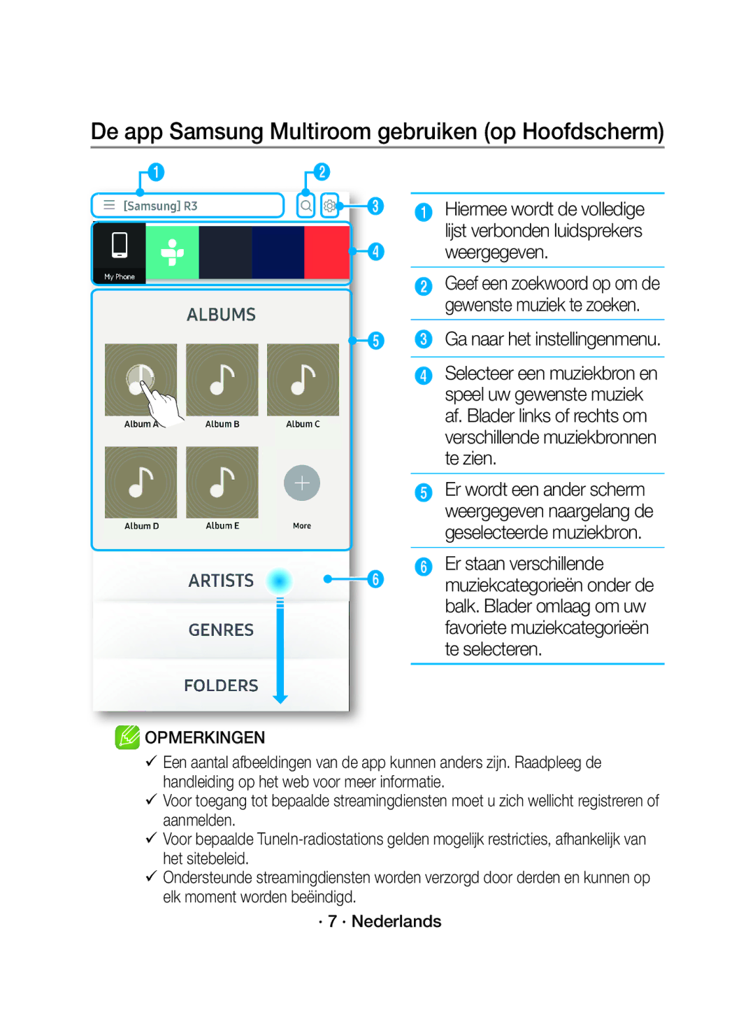 Samsung WAM3500/XN, WAM3500/EN, WAM5500/EN, WAM5500/XN manual De app Samsung Multiroom gebruiken op Hoofdscherm, Weergegeven 