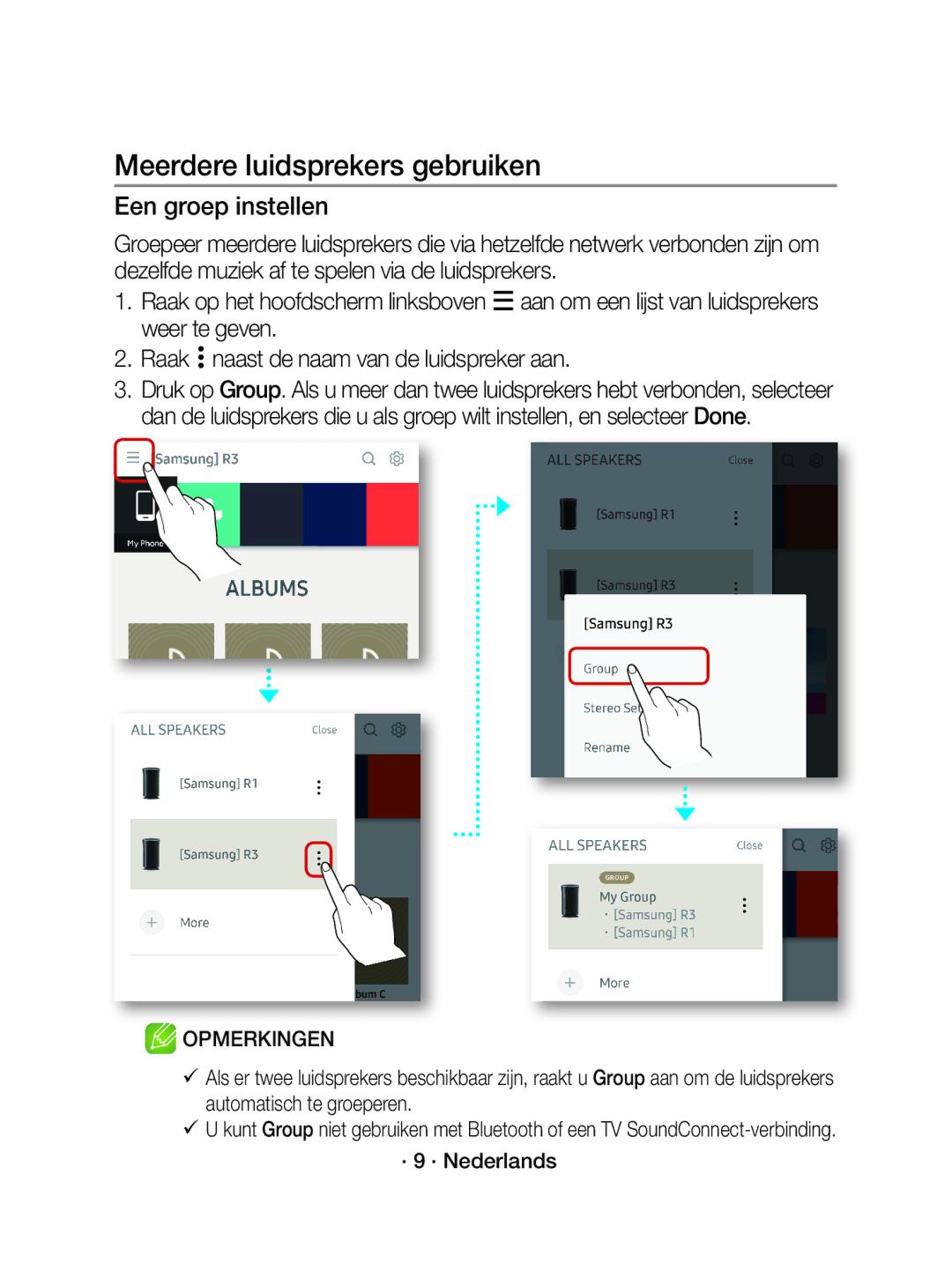 Samsung WAM3500/EN, WAM5500/EN, WAM3500/XN manual Meerdere luidsprekers gebruiken, Een groep instellen, · 9 · Nederlands 