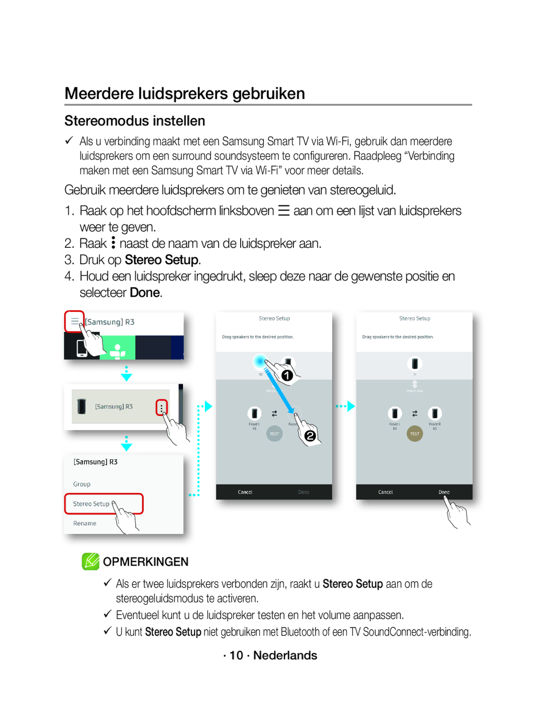 Samsung WAM5500/EN, WAM3500/EN, WAM3500/XN, WAM5500/XN manual Stereomodus instellen, · 10 · Nederlands 