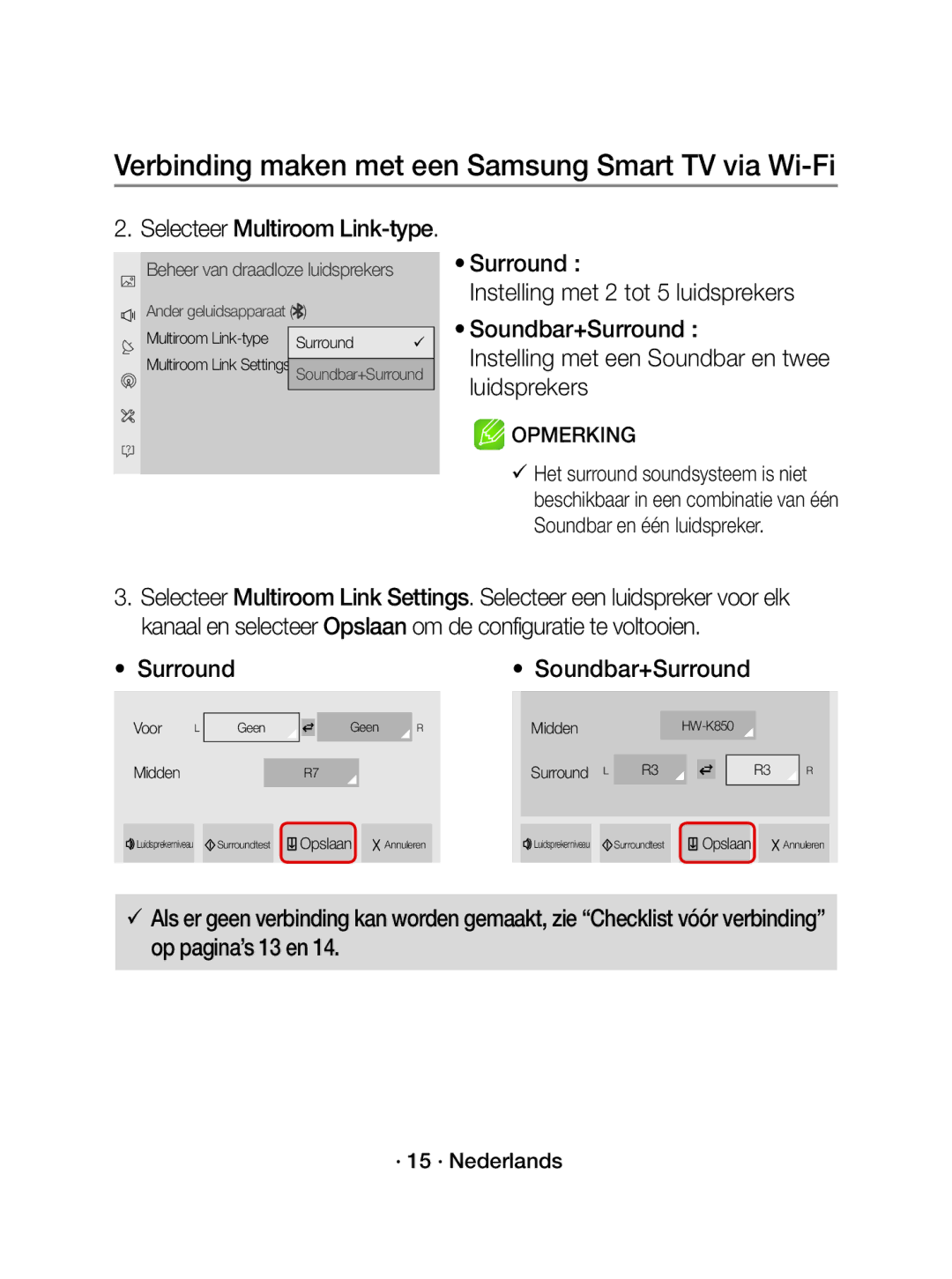 Samsung WAM3500/XN, WAM3500/EN, WAM5500/EN, WAM5500/XN manual Selecteer Multiroom Link-type, · 15 · Nederlands 