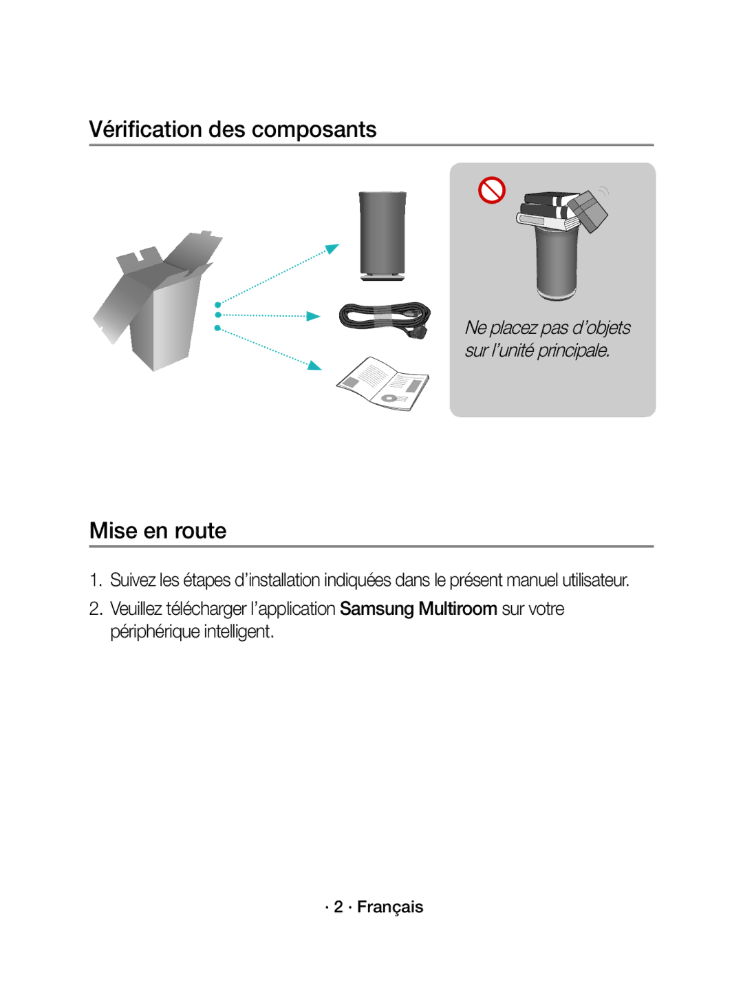 Samsung WAM3500/EN, WAM5500/EN, WAM3500/XN, WAM5500/XN manual Vérification des composants, Mise en route, · 2 · Français 