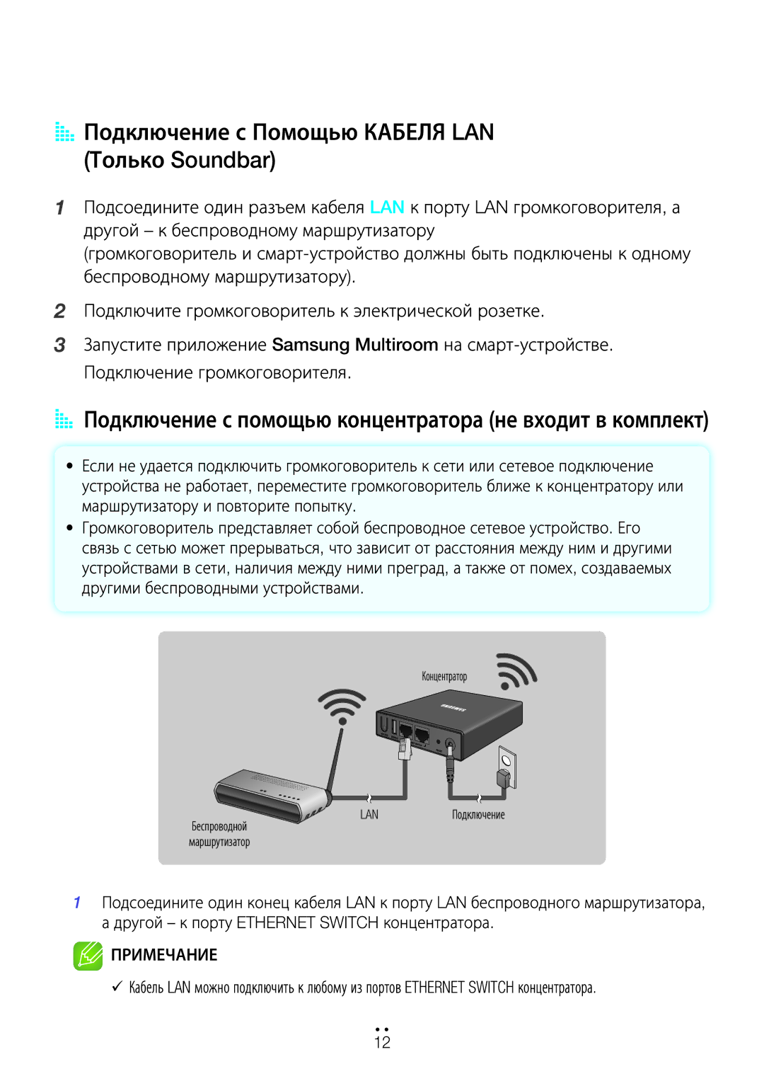 Samsung WAM3500/RU, WAM1500/RU, WAM5500/RU manual AA Подключение с Помощью Кабеля LAN Только Soundbar 