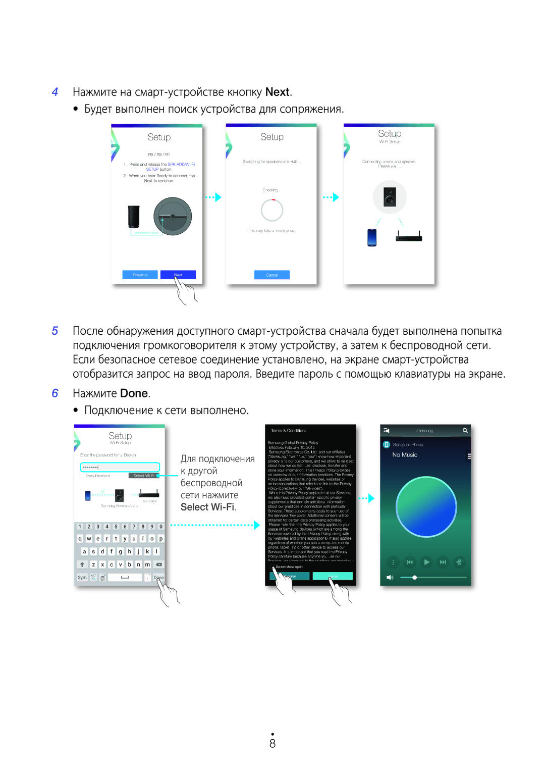 Samsung WAM5500/RU, WAM3500/RU, WAM1500/RU manual Нажмите Done Подключение к сети выполнено 