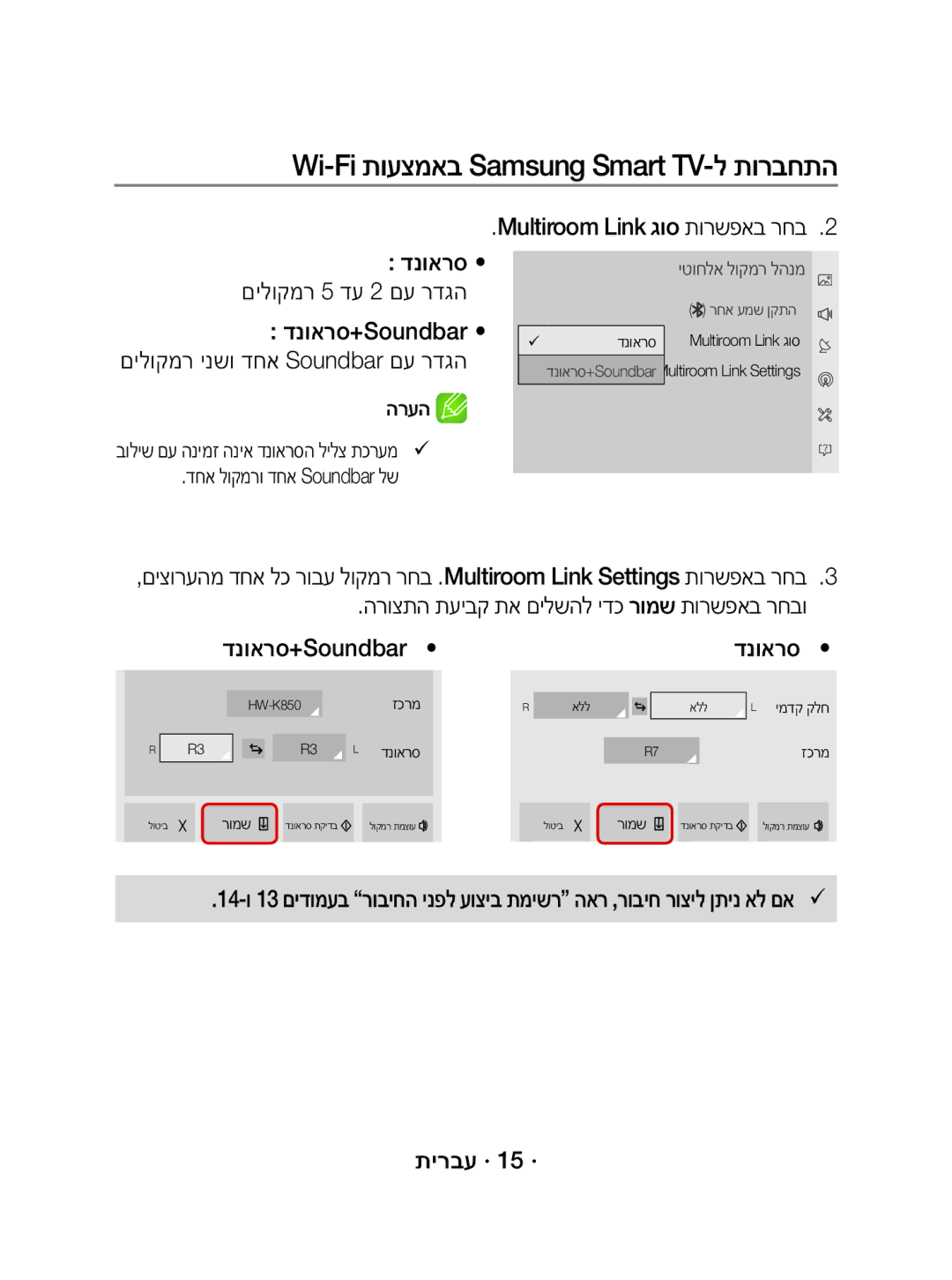 Samsung WAM3500/SQ manual תירבע · 15 ·, דחא לוקמרו דחא Soundbar לש 