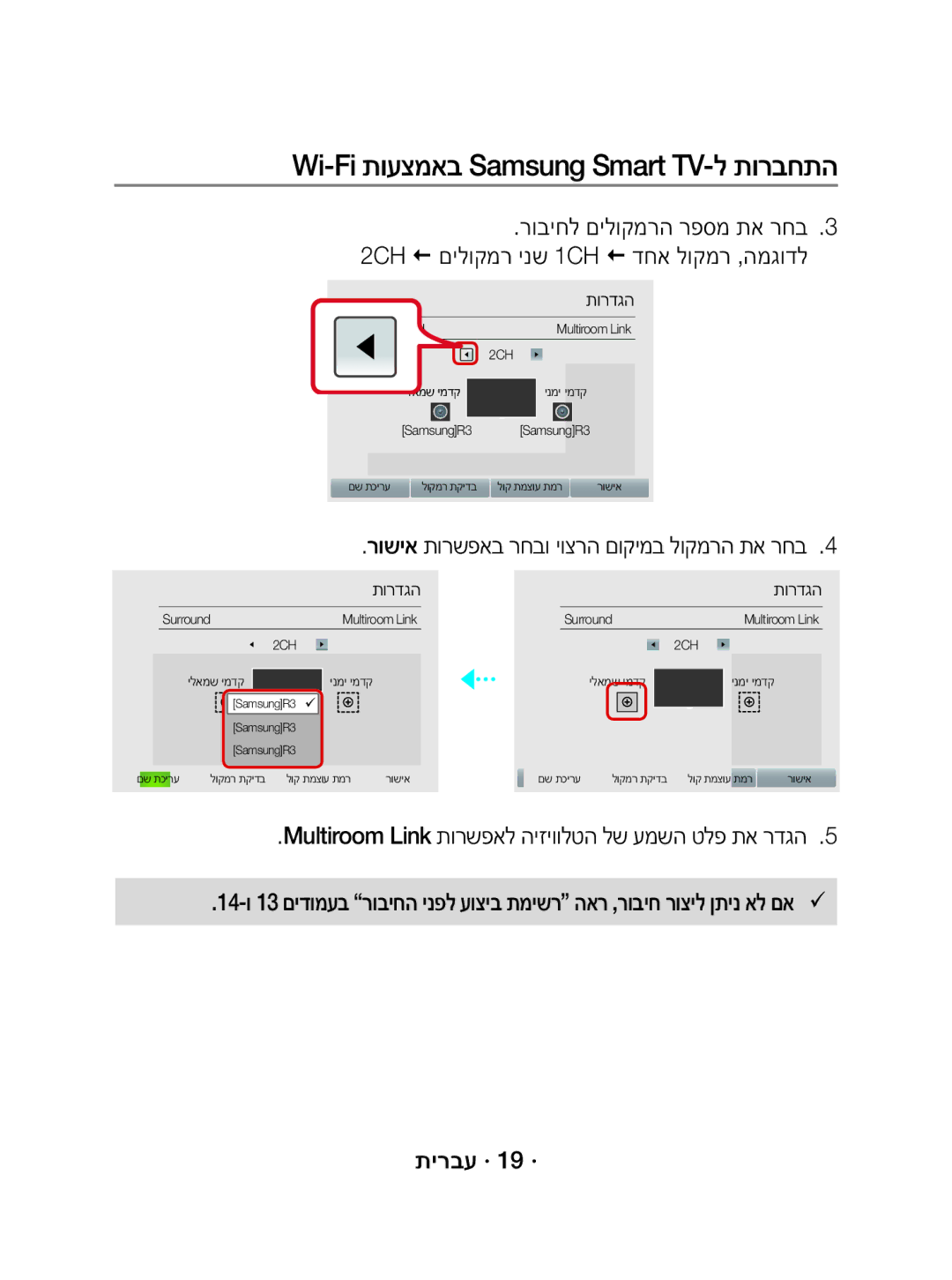 Samsung WAM3500/SQ manual תירבע · 19 ·, Multiroom Link תורשפאל היזיוולטה לש עמשה טלפ תא רדגה 