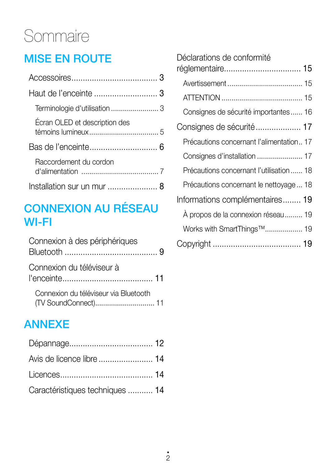 Samsung WAM3500/ZF manual Sommaire, Connexion à des périphériques, Connexion du téléviseur à, Déclarations de conformité 