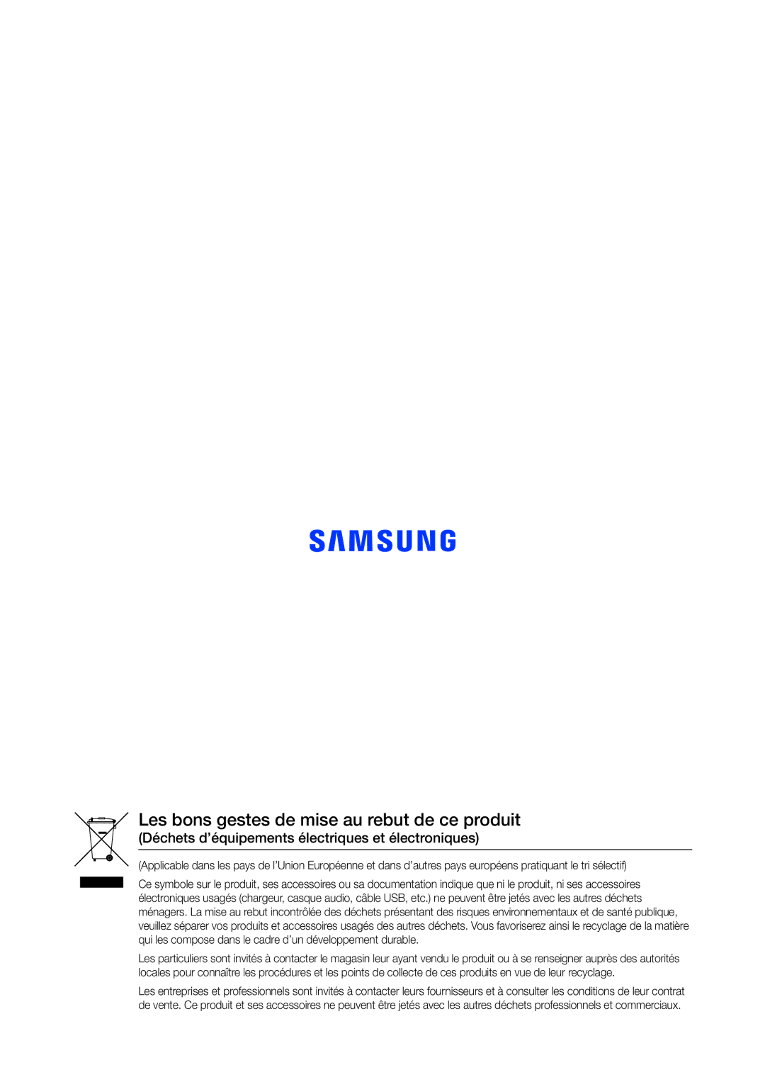 Samsung WAM1500/ZF, WAM3500/ZF manual Les bons gestes de mise au rebut de ce produit 