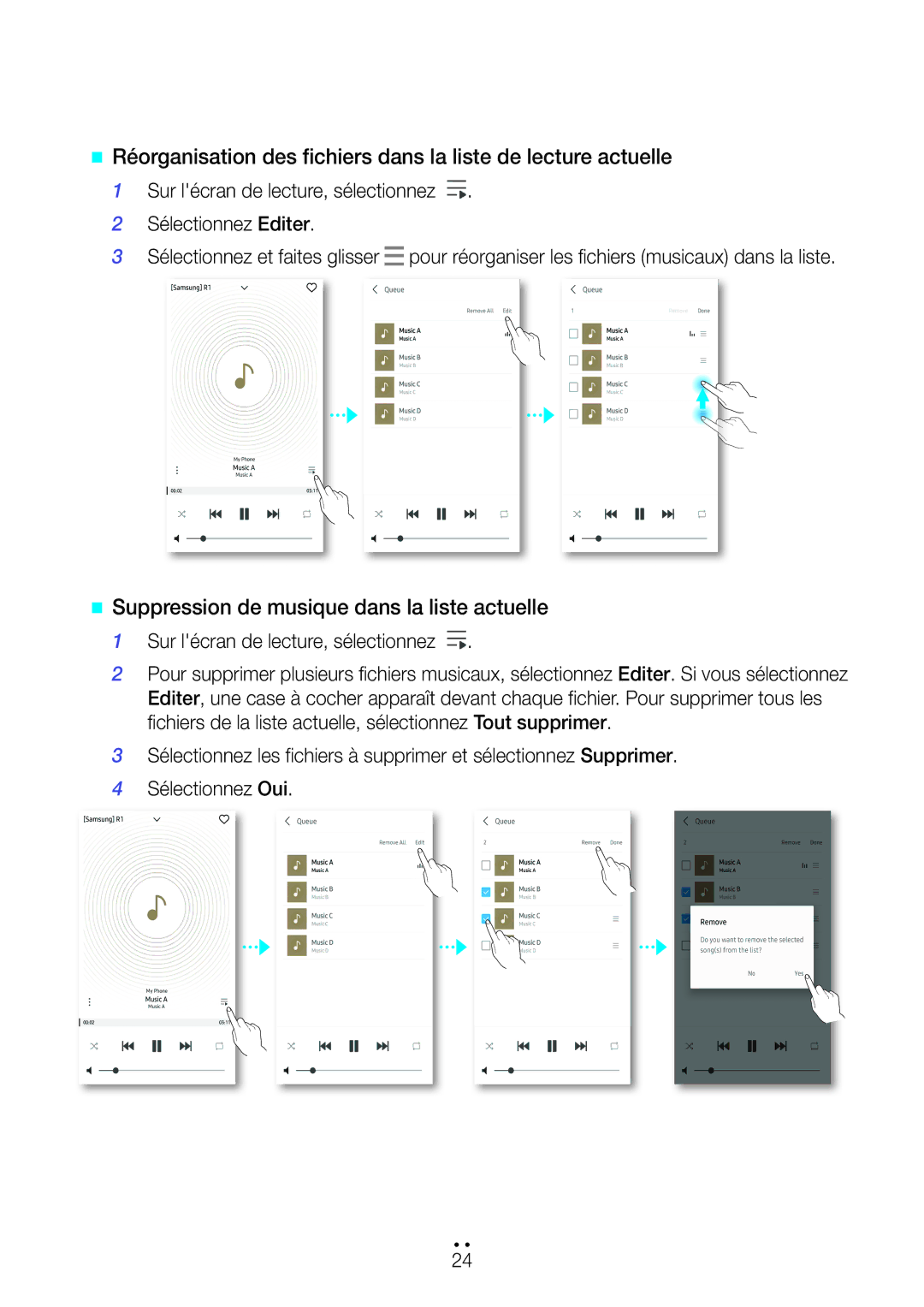 Samsung WAM3500/ZF, WAM1500/ZF manual @@ Suppression de musique dans la liste actuelle 