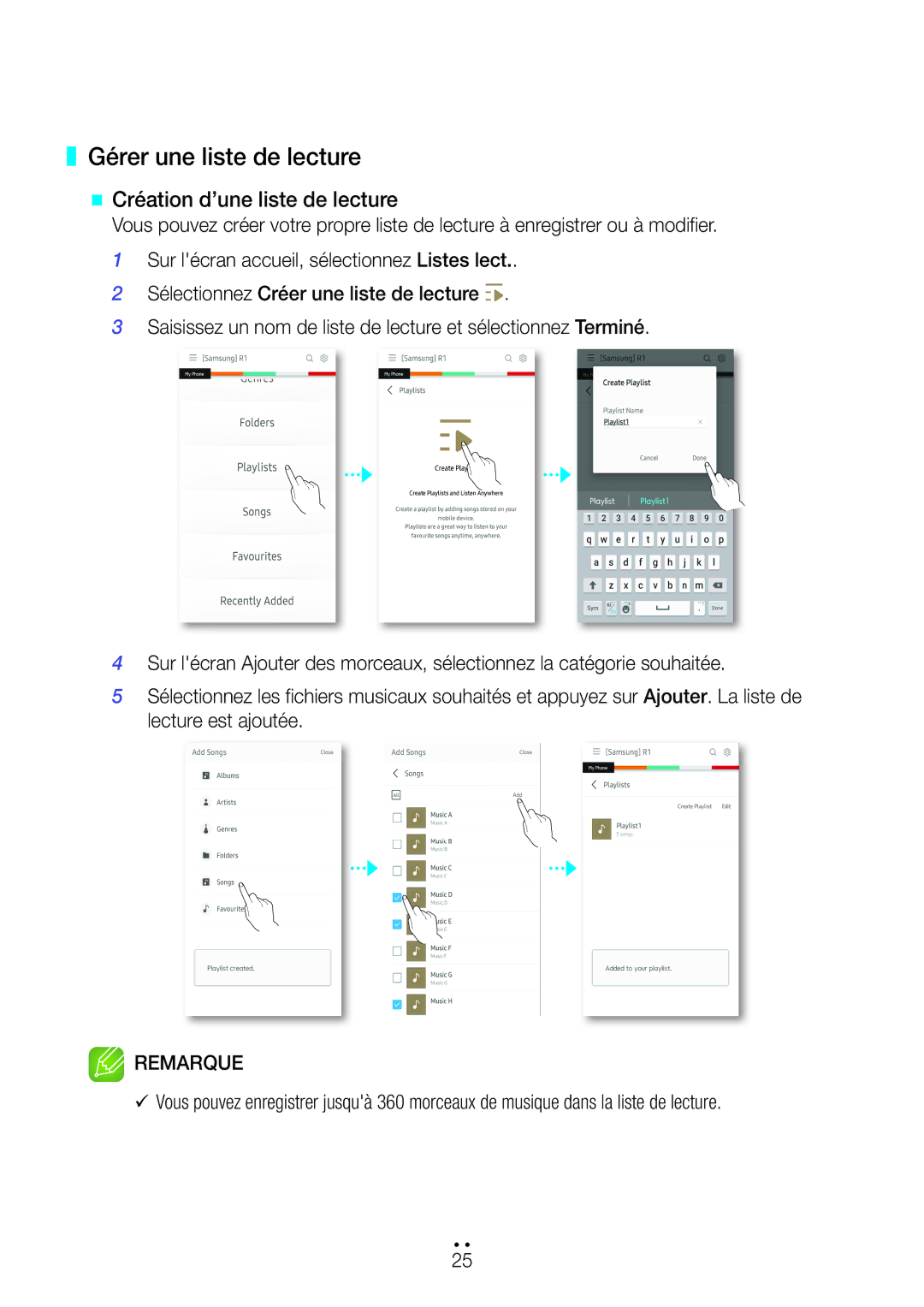 Samsung WAM1500/ZF, WAM3500/ZF manual Gérer une liste de lecture, @@ Création d’une liste de lecture 