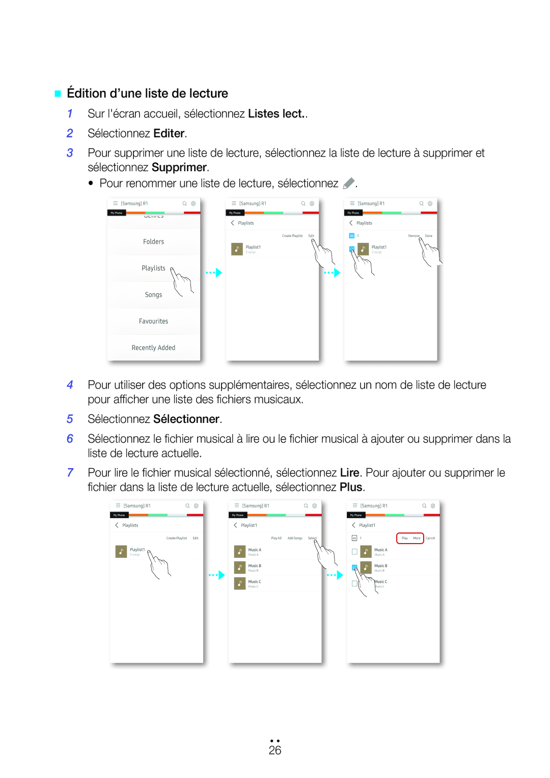 Samsung WAM3500/ZF, WAM1500/ZF manual @@ Édition d’une liste de lecture 