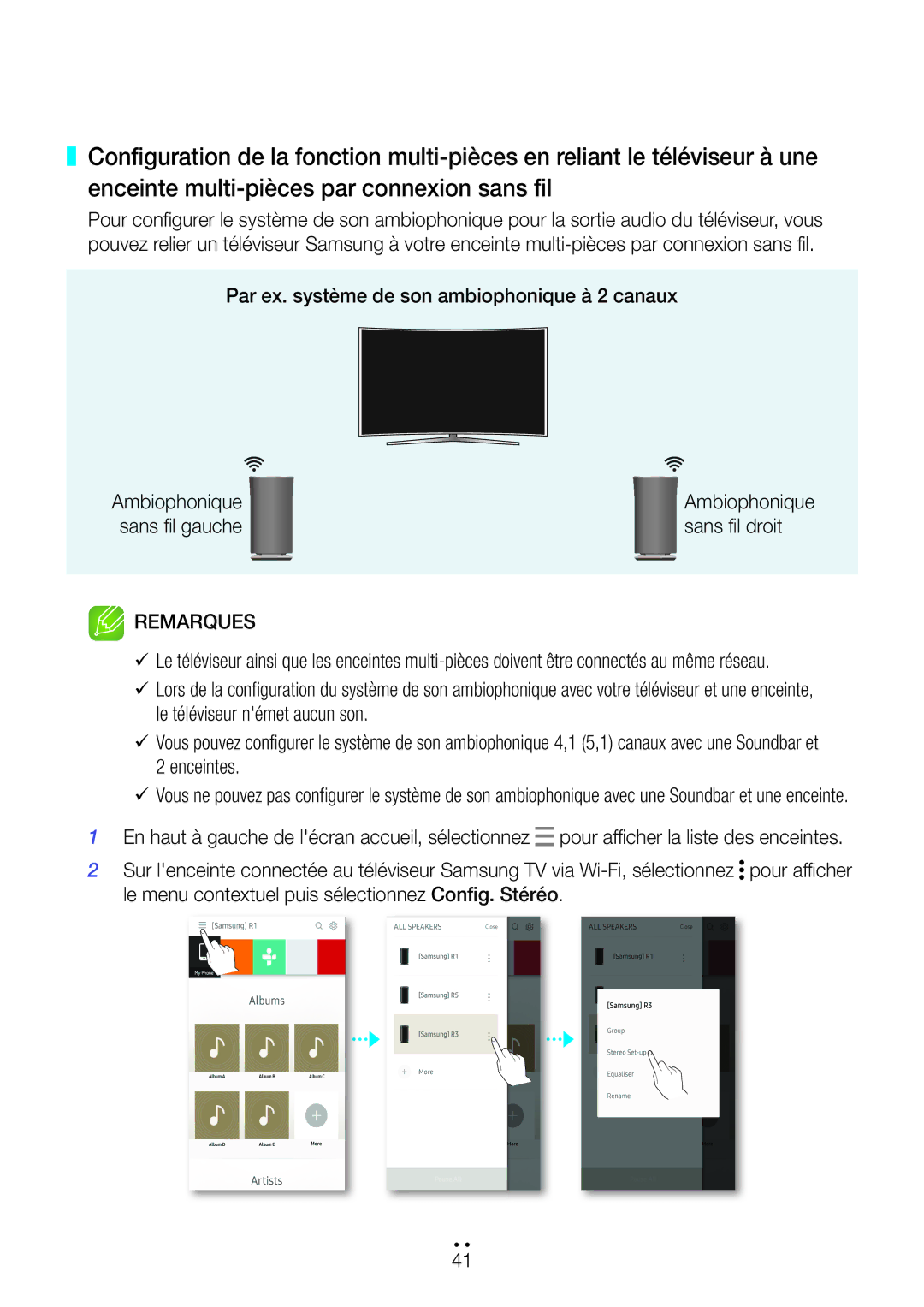 Samsung WAM1500/ZF, WAM3500/ZF manual Par ex. système de son ambiophonique à 2 canaux 