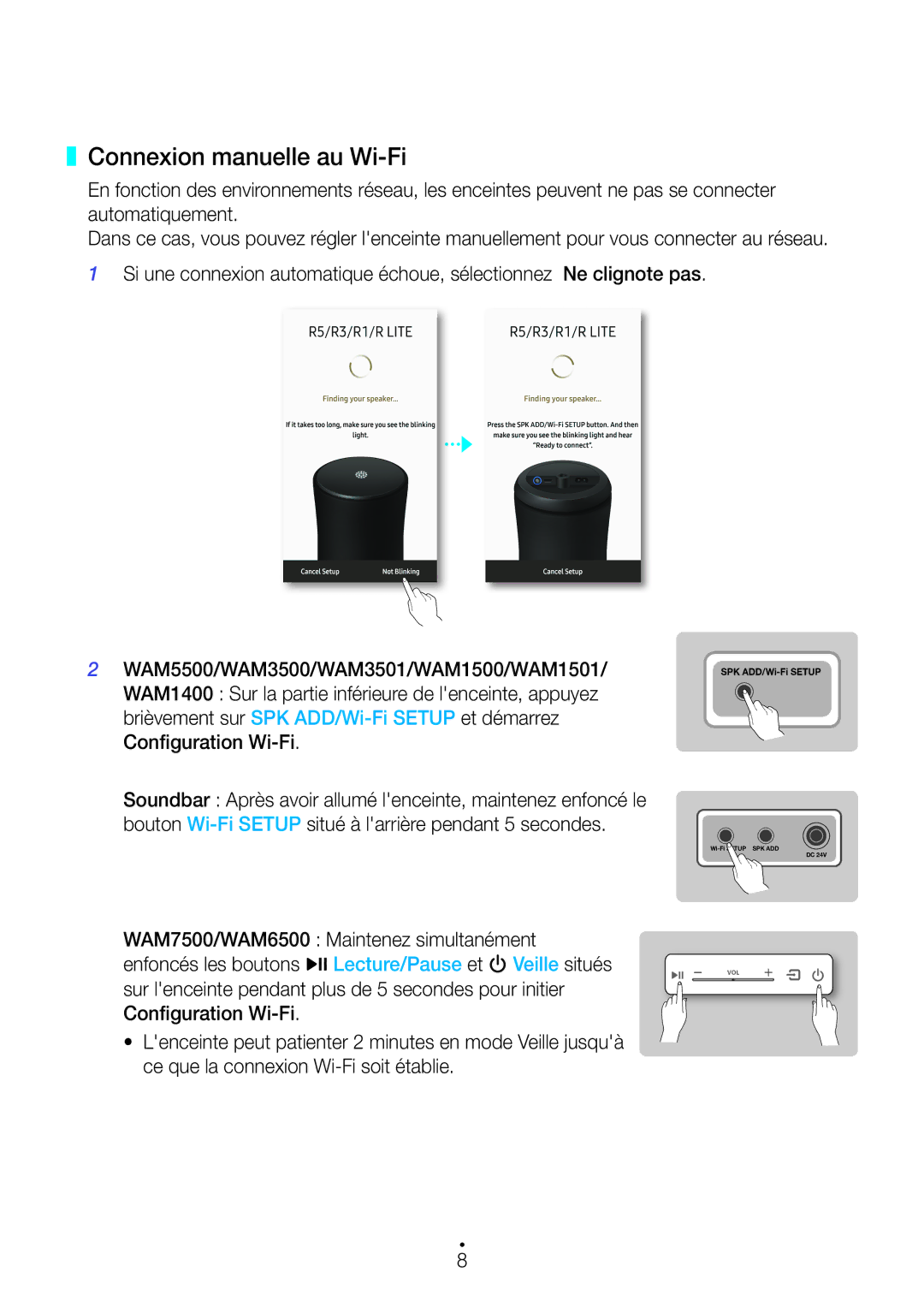 Samsung WAM3500/ZF, WAM1500/ZF manual Connexion manuelle au Wi-Fi 