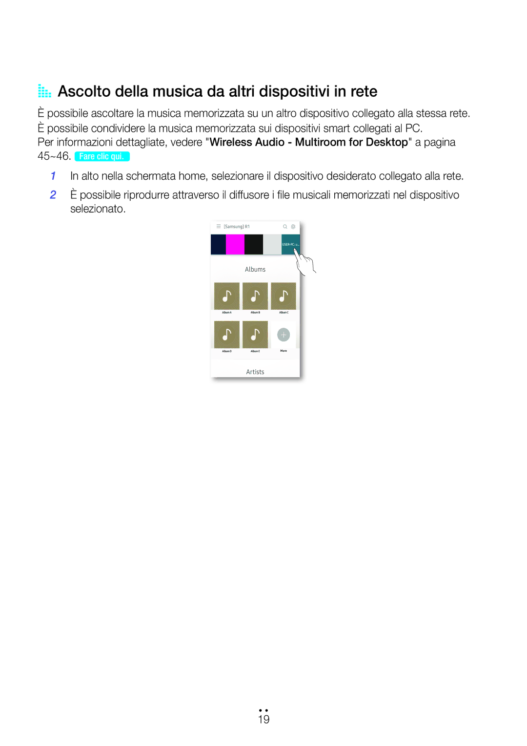 Samsung WAM1500/ZF, WAM3500/ZF manual AA Ascolto della musica da altri dispositivi in rete 