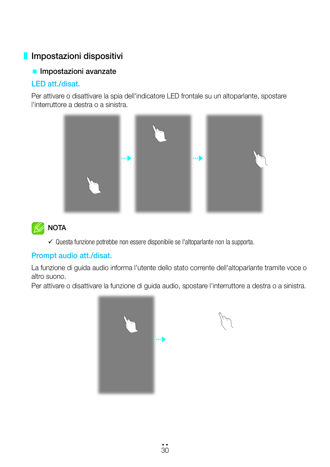 Samsung WAM3500/ZF, WAM1500/ZF manual Impostazioni dispositivi, @@ Impostazioni avanzate LED att./disat 