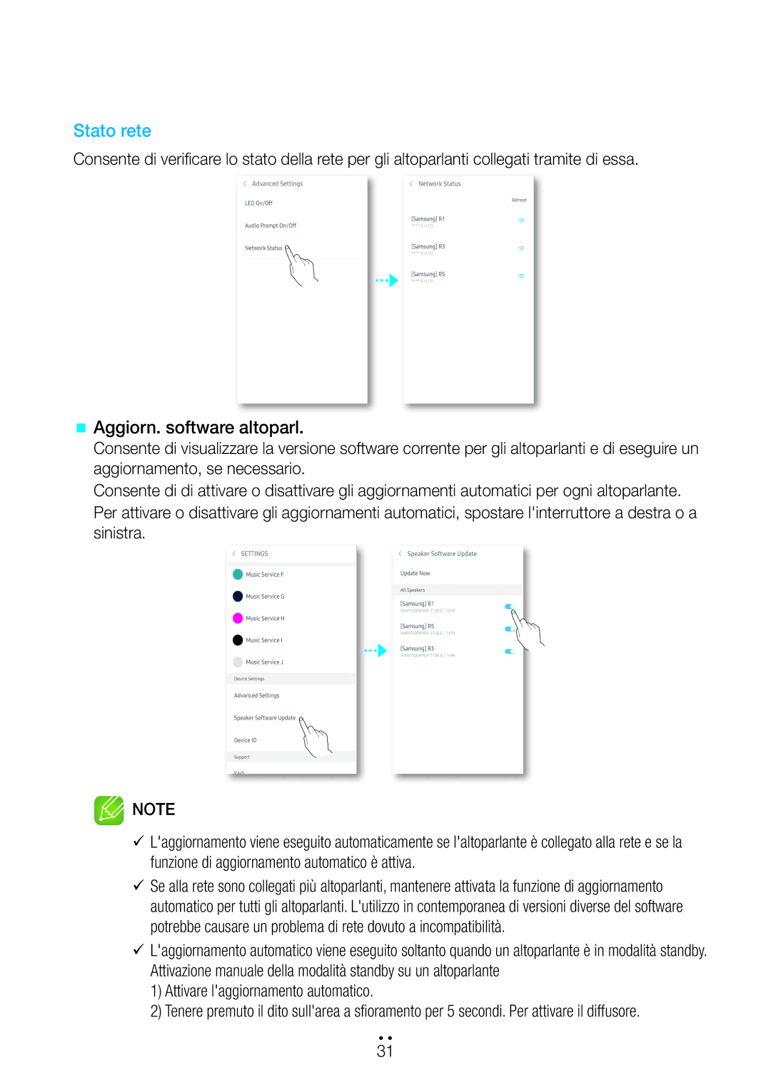 Samsung WAM1500/ZF, WAM3500/ZF manual Stato rete, @@ Aggiorn. software altoparl 