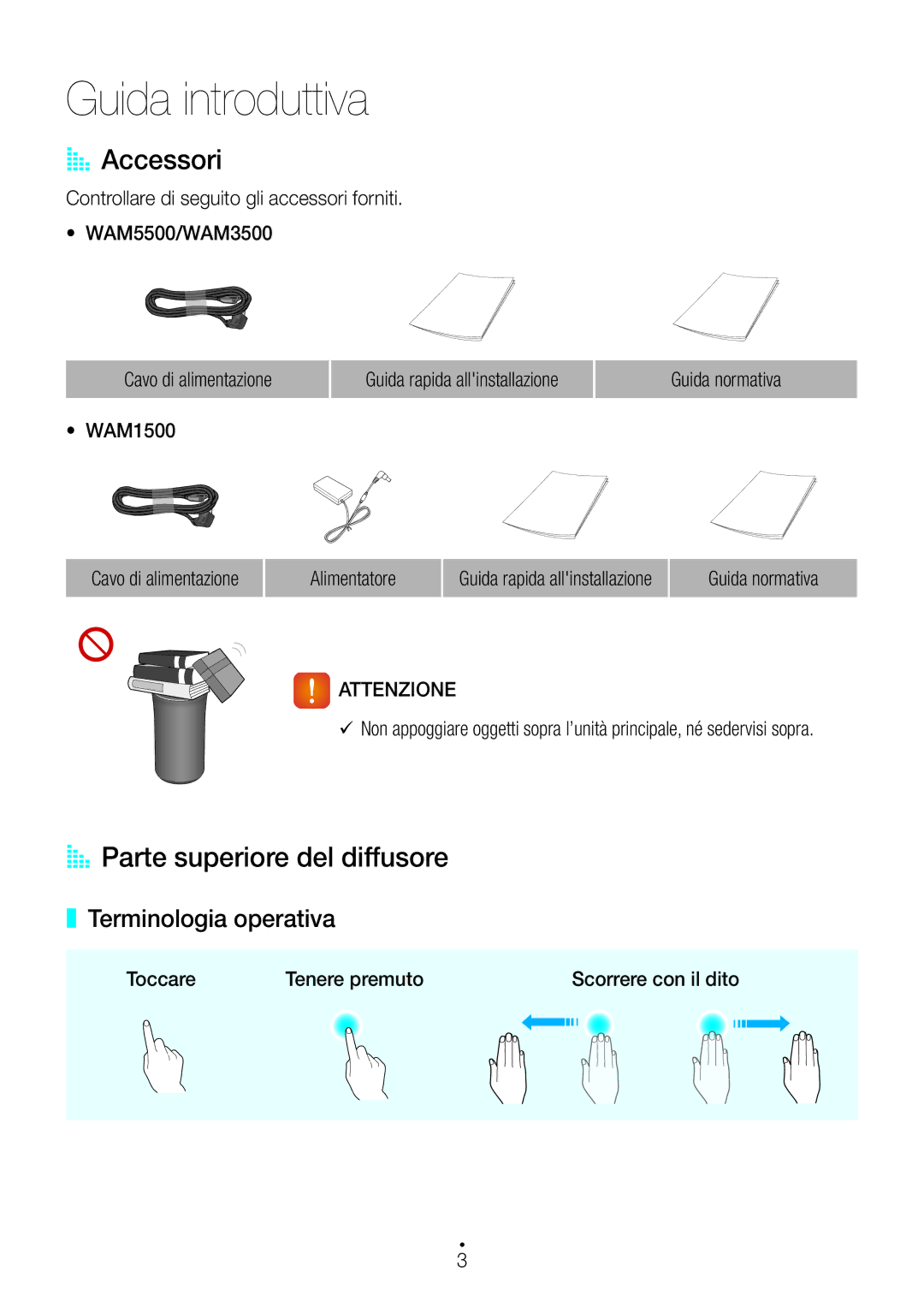 Samsung WAM1500/ZF Guida introduttiva, AA Accessori, AA Parte superiore del diffusore, Terminologia operativa, Attenzione 