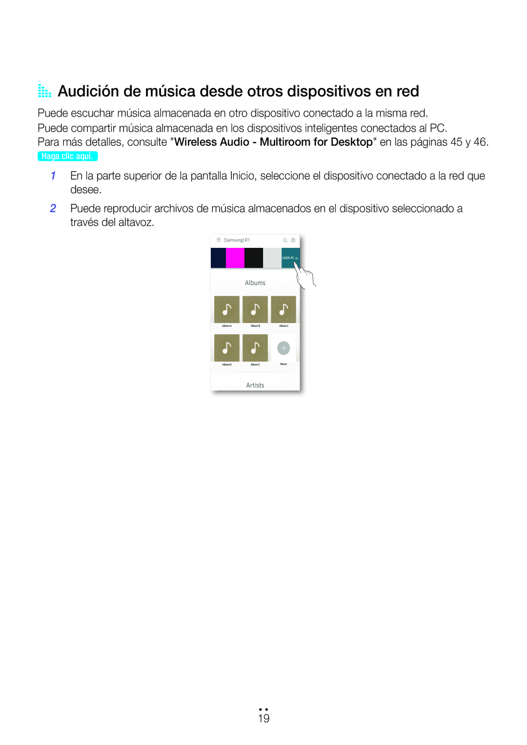 Samsung WAM1500/ZF, WAM3500/ZF manual AA Audición de música desde otros dispositivos en red 