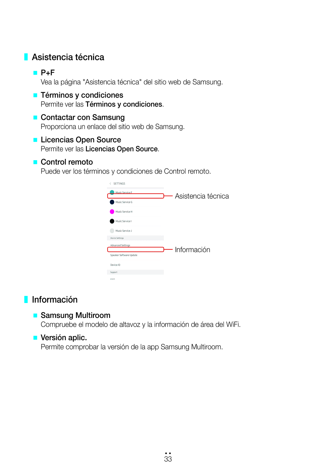 Samsung WAM1500/ZF, WAM3500/ZF manual Asistencia técnica, Información, @@ Términos y condiciones, @@ Samsung Multiroom 