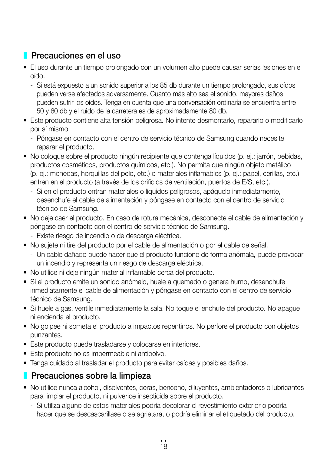 Samsung WAM3500/ZF, WAM1500/ZF manual Precauciones en el uso, Precauciones sobre la limpieza 