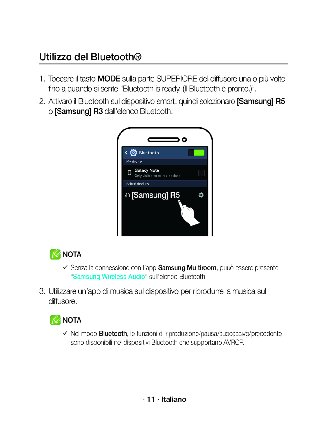 Samsung WAM3500/ZF manual Utilizzo del Bluetooth 