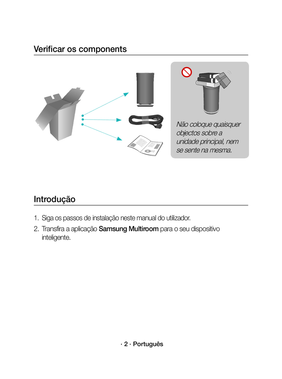 Samsung WAM3500/ZF manual Verificar os components, Introdução 