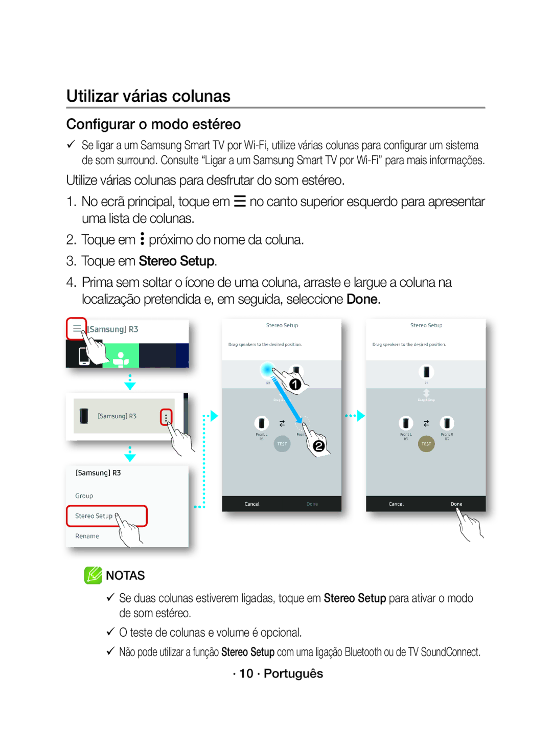 Samsung WAM3500/ZF manual Configurar o modo estéreo 