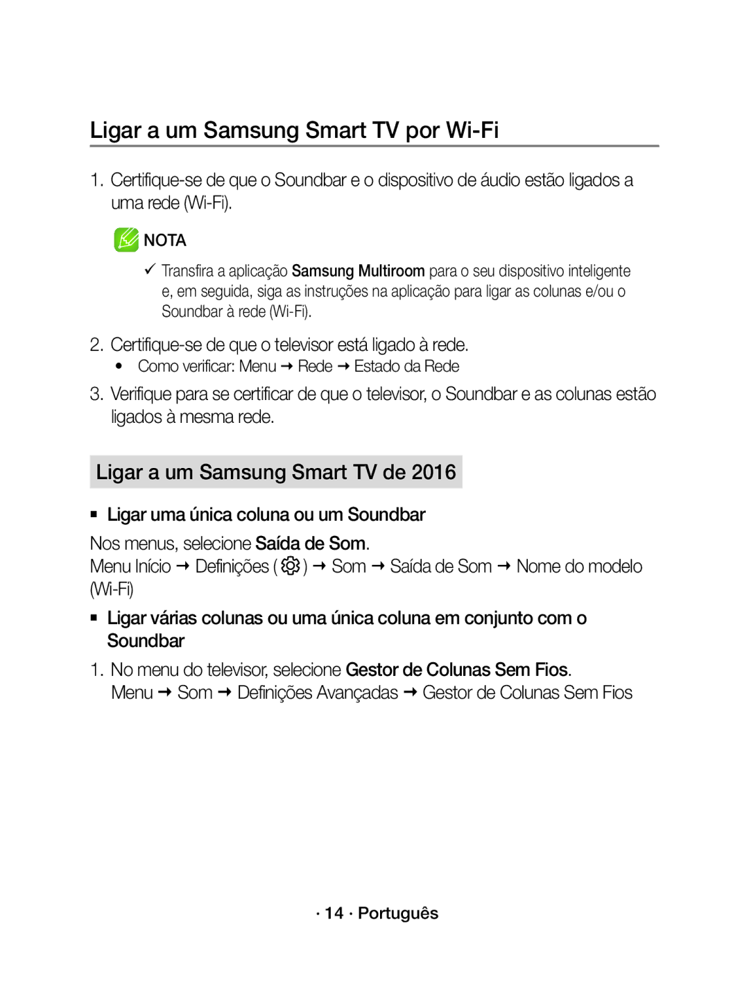 Samsung WAM3500/ZF manual Ligar a um Samsung Smart TV por Wi-Fi, Ligar a um Samsung Smart TV de 