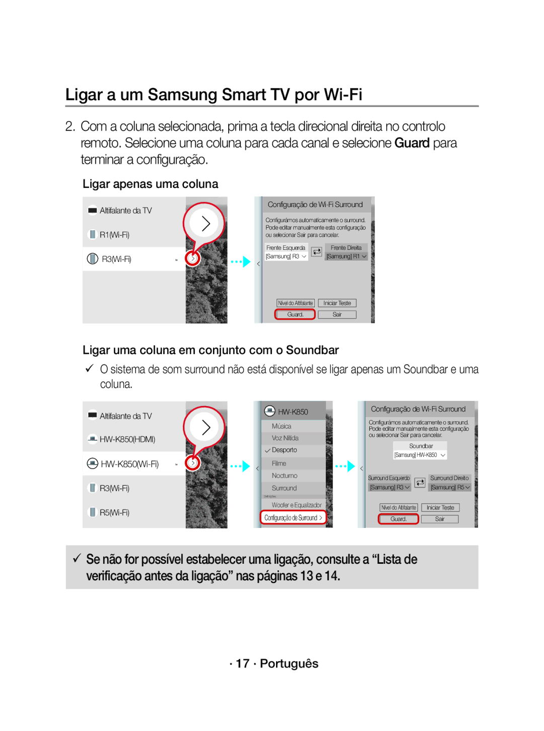 Samsung WAM3500/ZF manual Ligar apenas uma coluna 