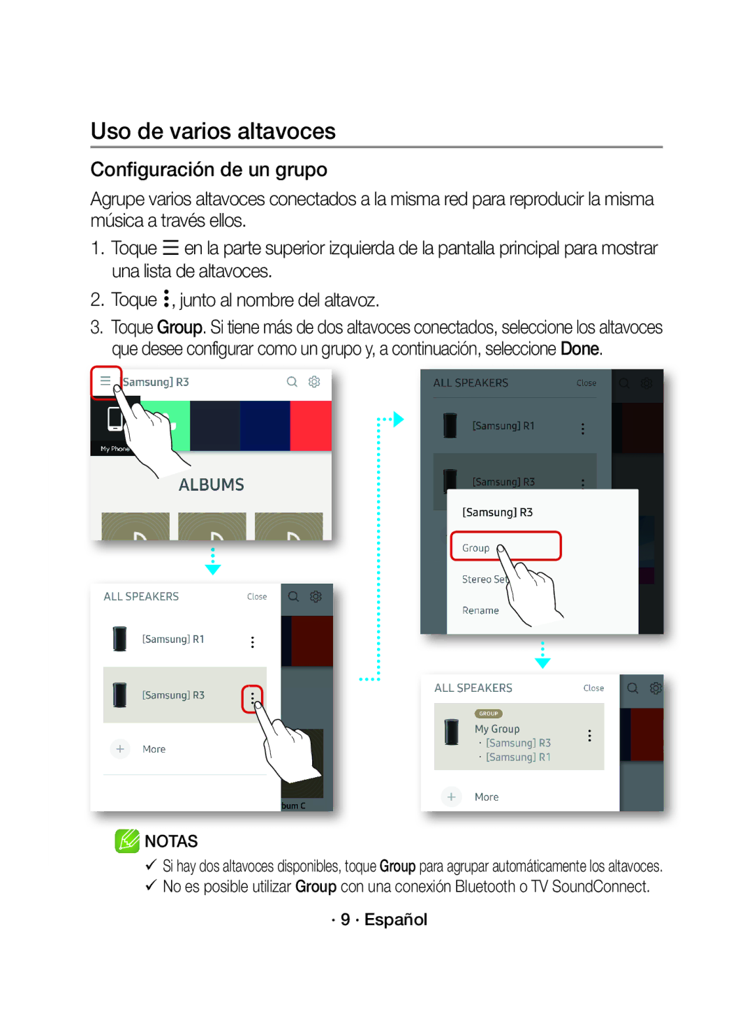 Samsung WAM3500/ZF manual Uso de varios altavoces, Configuración de un grupo 