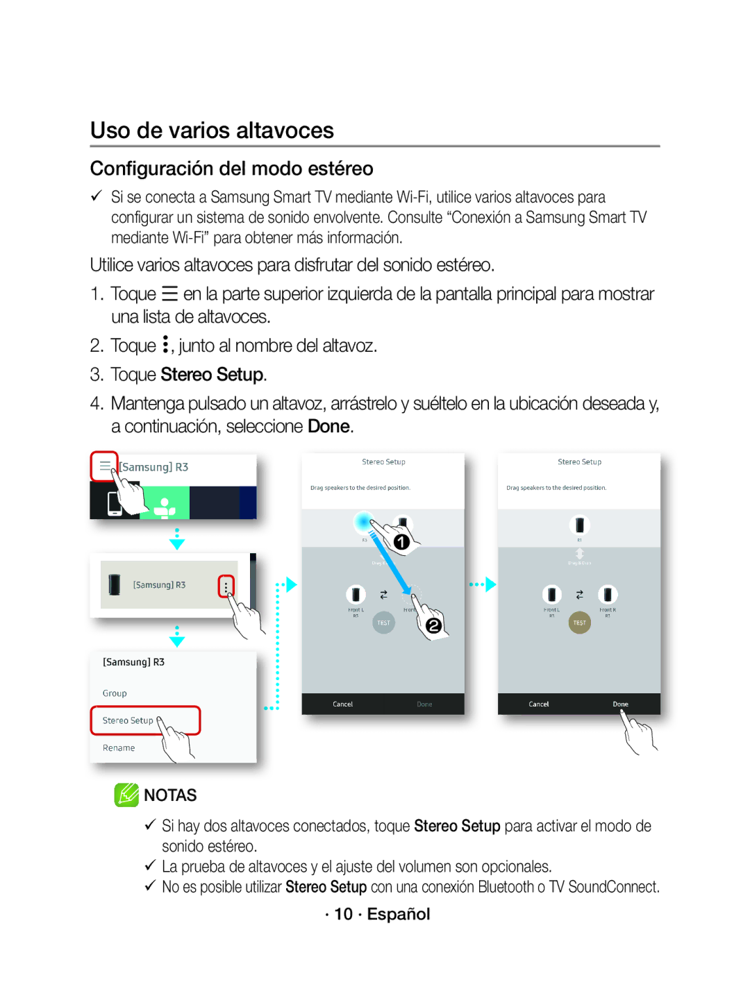 Samsung WAM3500/ZF manual Configuración del modo estéreo 