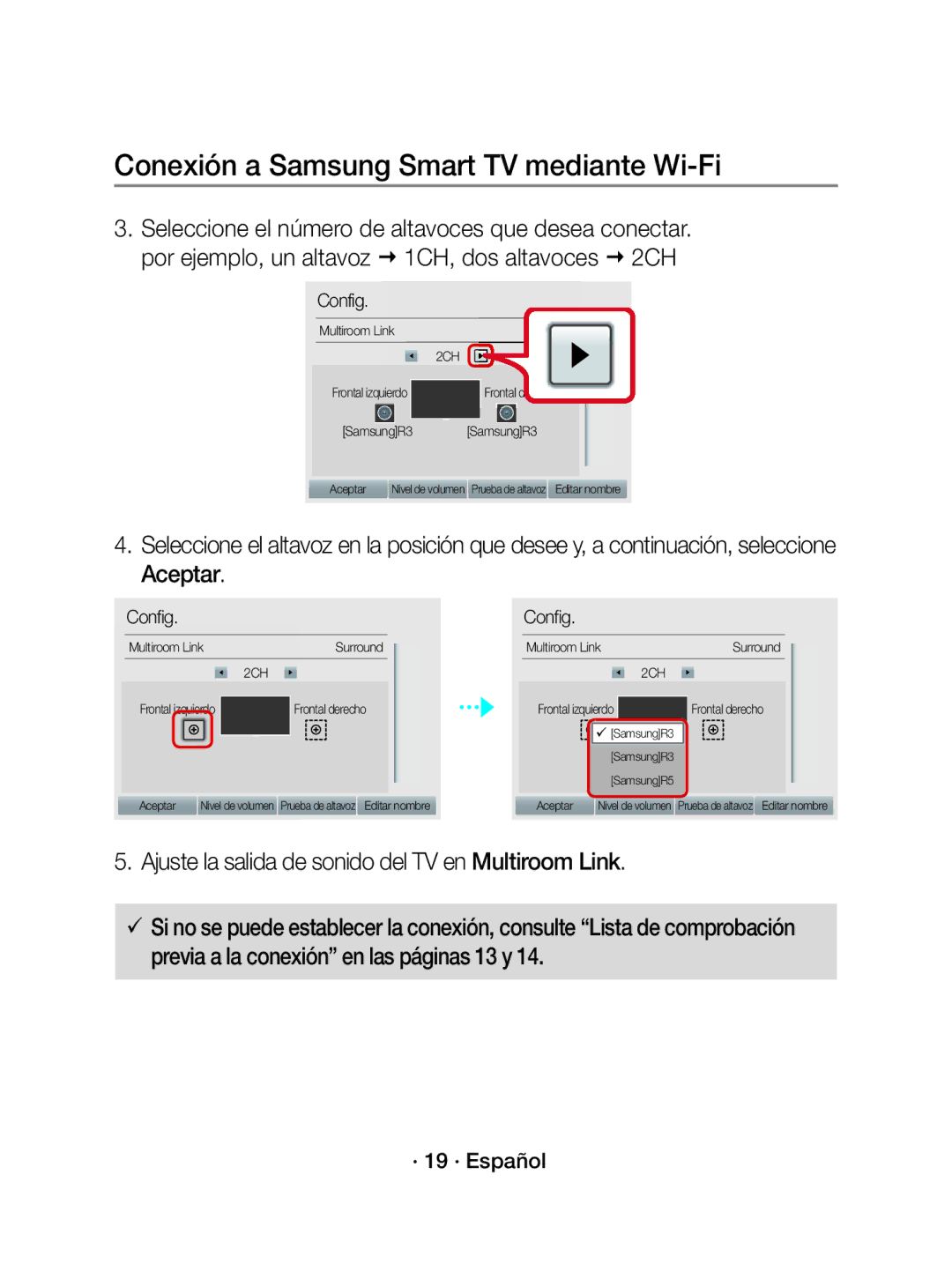 Samsung WAM3500/ZF manual Ajuste la salida de sonido del TV en Multiroom Link, Frontal derecho 