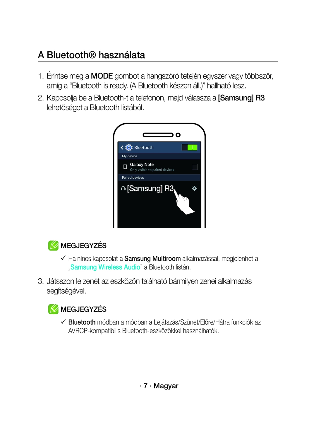 Samsung WAM3501/EN, WAM3501/XN manual Bluetooth használata, · 7 · Magyar 