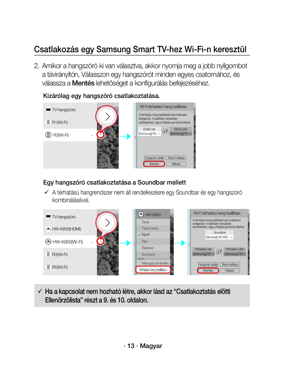 Samsung WAM3501/EN Kizárólag egy hangszóró csatlakoztatása, TV-hangszóró R1Wi-Fi R3Wi-Fi Wi-Fi térhatású hang beállítása 